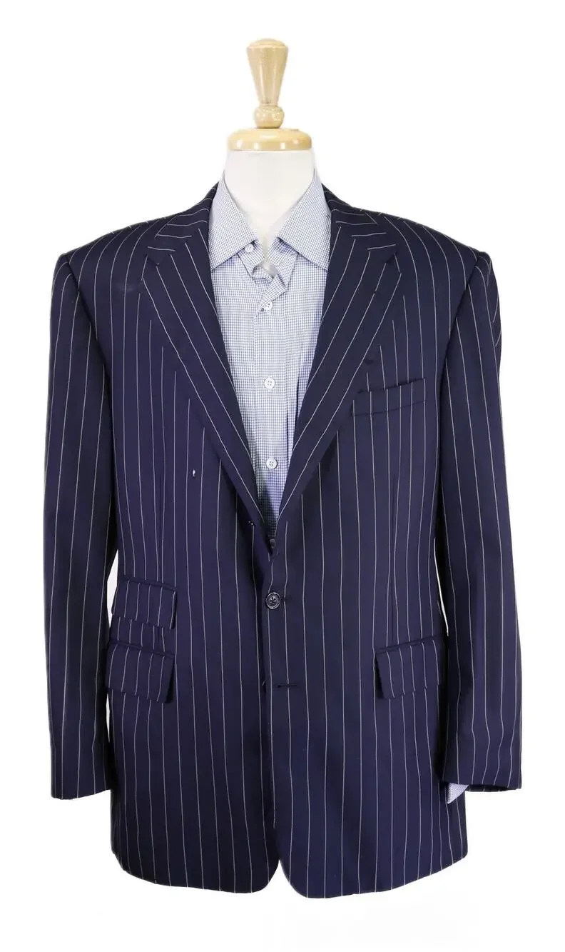 Ralph Lauren Purple Label Navy Blue Pinstripe 2-Btn Suit Jacket Blazer 42L